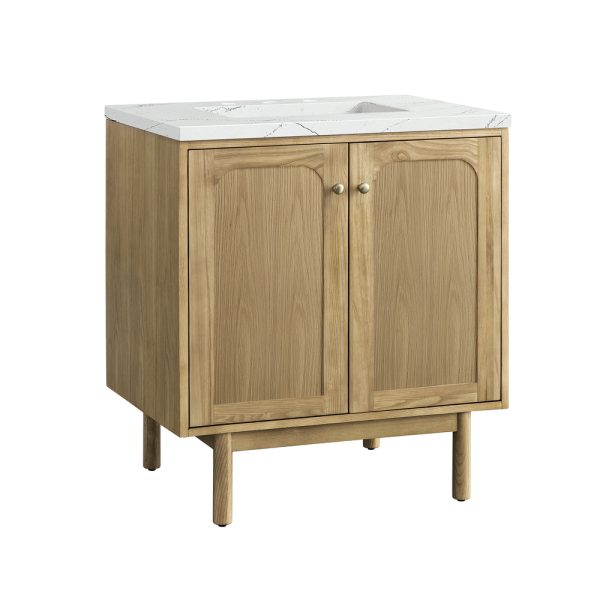 Laurent 30" Bathroom Vanity In Light Natural Oak With Ethereal Noctis Top