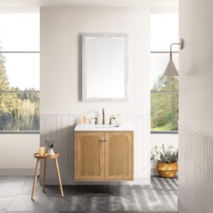 Laurent 30" Bathroom Vanity In Light Natural Oak With White Zeus Top