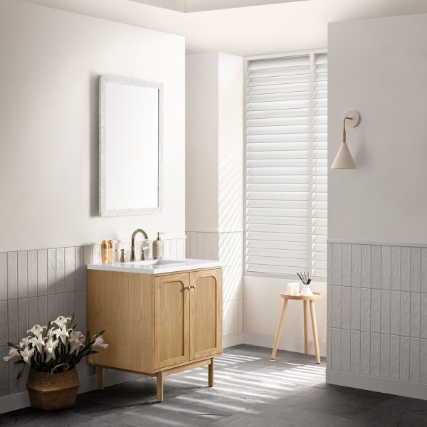 Laurent 30" Bathroom Vanity In Light Natural Oak With White Zeus Top