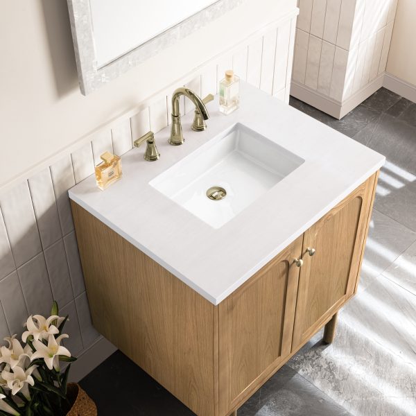 Laurent 30" Bathroom Vanity In Light Natural Oak With White Zeus Top