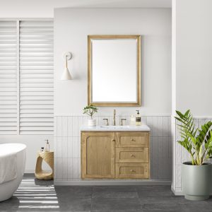 Laurent 36" Bathroom Vanity In Light Natural Oak With Arctic Fall Top