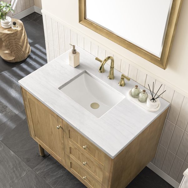 Laurent 36" Bathroom Vanity In Light Natural Oak With Arctic Fall Top
