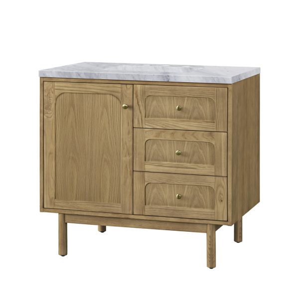 Laurent 36" Bathroom Vanity In Light Natural Oak With Carrara Marble Top