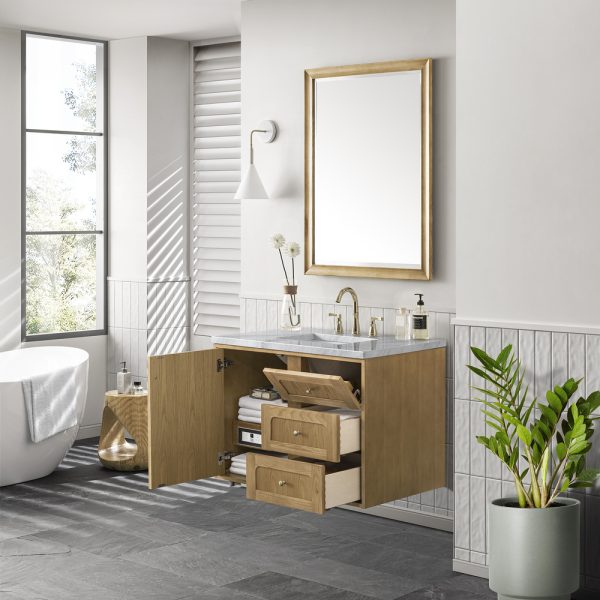 Laurent 36" Bathroom Vanity In Light Natural Oak With Carrara Marble Top