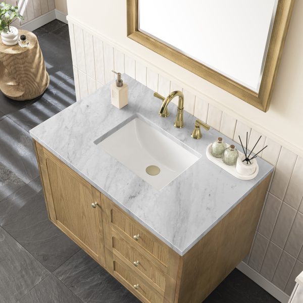 Laurent 36" Bathroom Vanity In Light Natural Oak With Carrara Marble Top