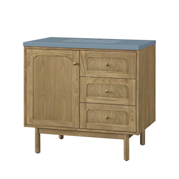 Laurent 36" Bathroom Vanity In Light Natural Oak With Cala Blue Top