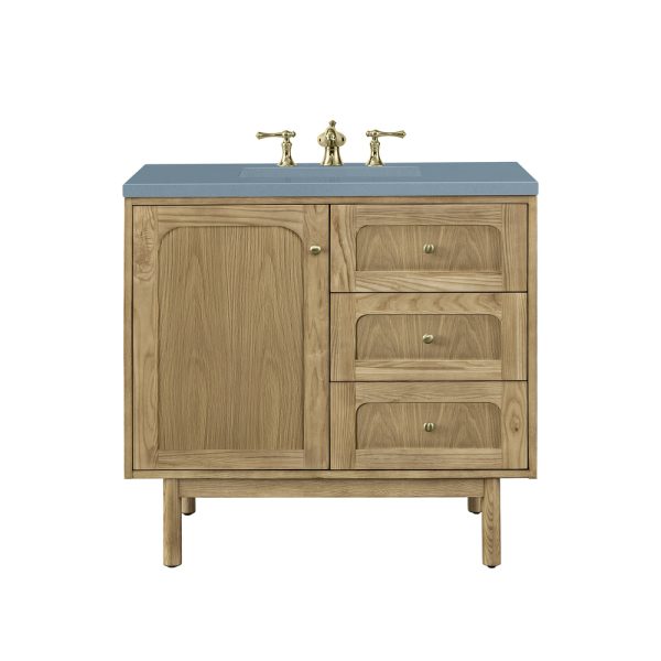 Laurent 36" Bathroom Vanity In Light Natural Oak With Cala Blue Top