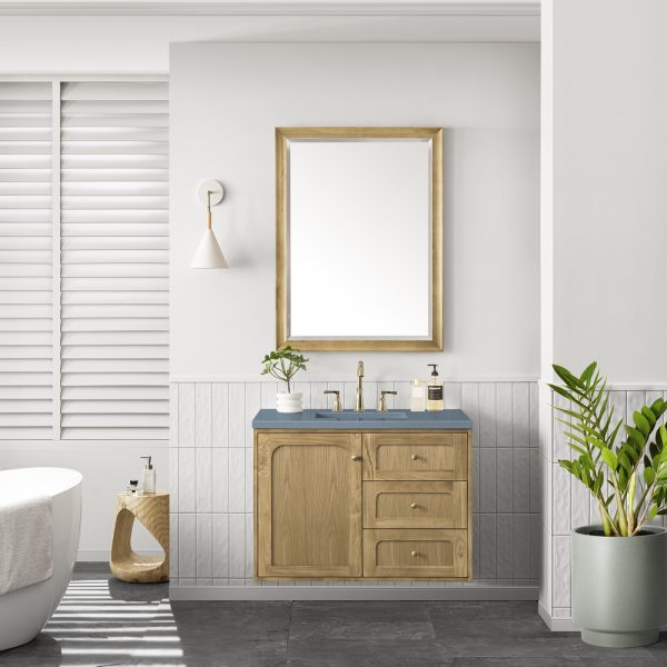 Laurent 36" Bathroom Vanity In Light Natural Oak With Cala Blue Top