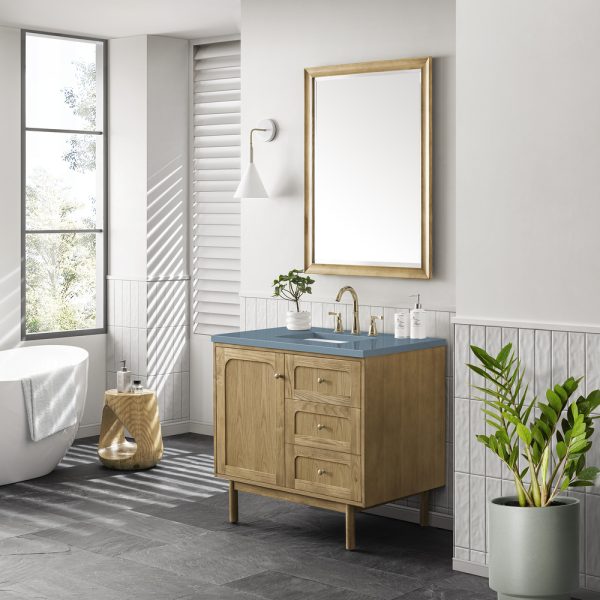 Laurent 36" Bathroom Vanity In Light Natural Oak With Cala Blue Top