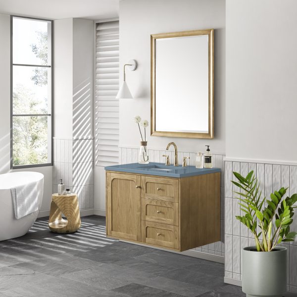 Laurent 36" Bathroom Vanity In Light Natural Oak With Cala Blue Top