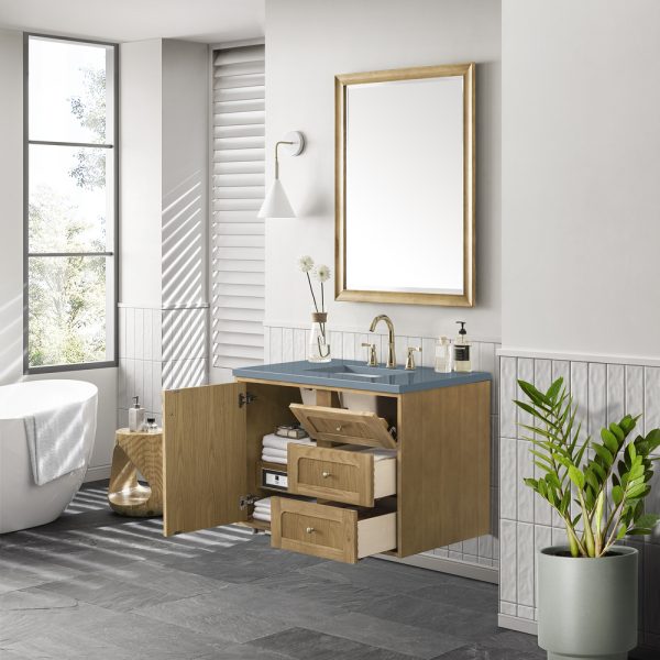 Laurent 36" Bathroom Vanity In Light Natural Oak With Cala Blue Top