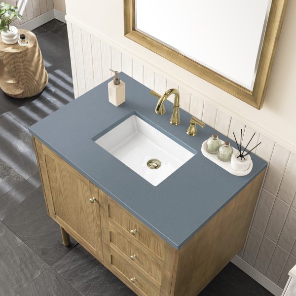 Laurent 36" Bathroom Vanity In Light Natural Oak With Cala Blue Top