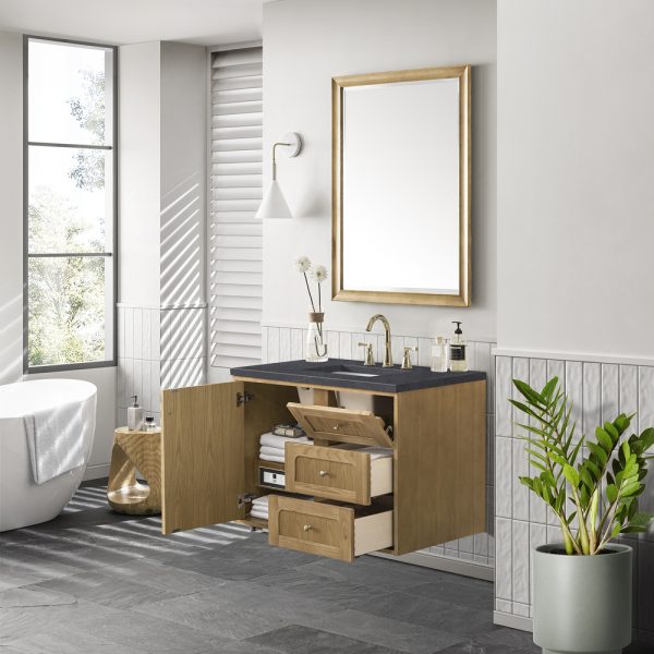 Laurent 36" Bathroom Vanity In Light Natural Oak With Charcoal Top