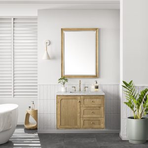 Laurent 36" Bathroom Vanity In Light Natural Oak With Eternal Jasmine Pearl Top