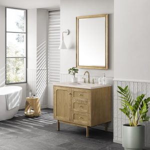Laurent 36" Bathroom Vanity In Light Natural Oak With Eternal Marfil Top