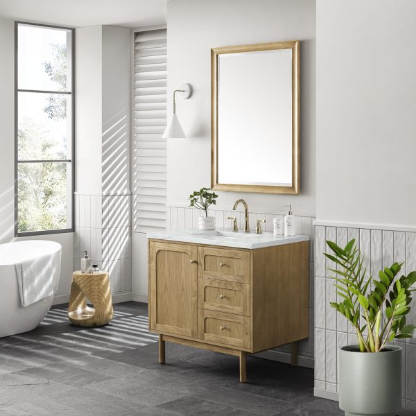 Laurent 36" Bathroom Vanity In Light Natural Oak With Ethereal Noctics Top