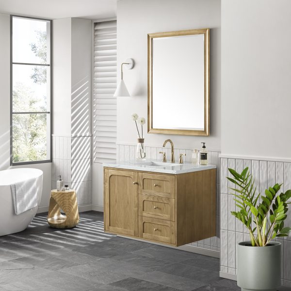 Laurent 36" Bathroom Vanity In Light Natural Oak With Ethereal Noctics Top