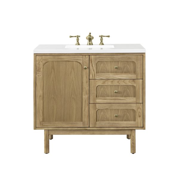 Laurent 36" Bathroom Vanity In Light Natural Oak With White Zeus Top