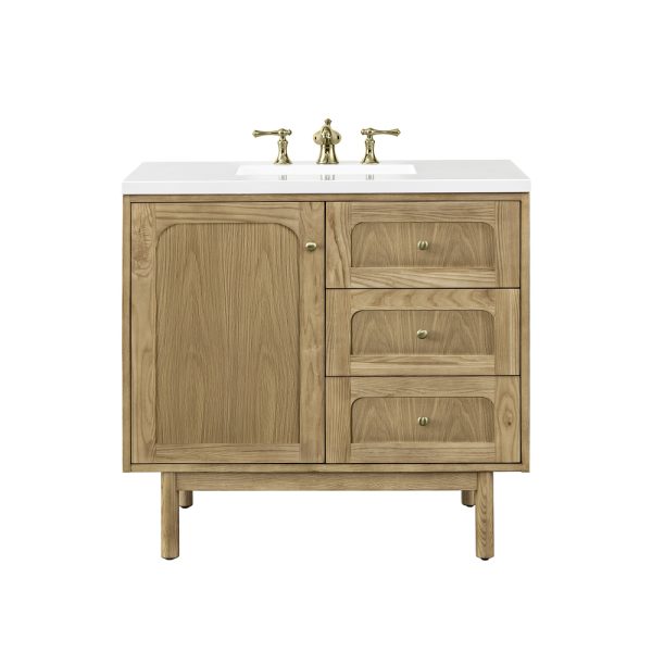 Laurent 36" Bathroom Vanity In Light Natural Oak With White Zeus Top