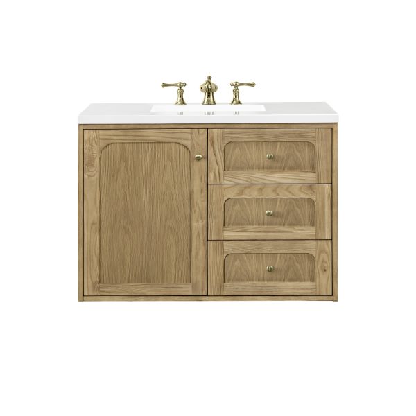 Laurent 36" Bathroom Vanity In Light Natural Oak With White Zeus Top