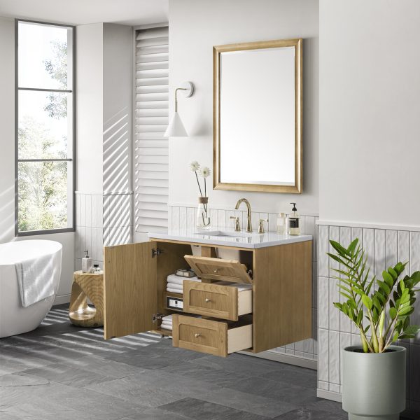 Laurent 36" Bathroom Vanity In Light Natural Oak With White Zeus Top