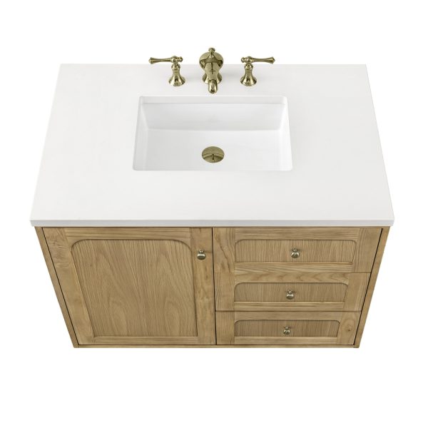 Laurent 36" Bathroom Vanity In Light Natural Oak With White Zeus Top