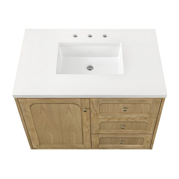 Laurent 36" Bathroom Vanity In Light Natural Oak With White Zeus Top