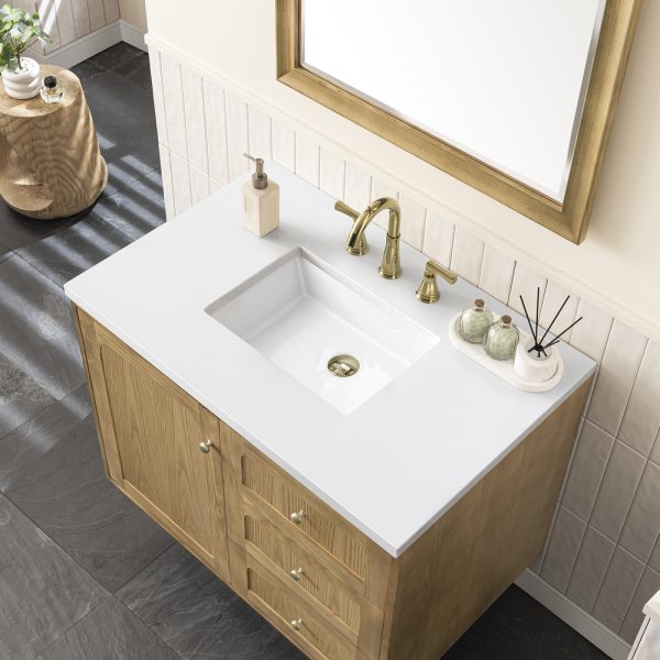 Laurent 36" Bathroom Vanity In Light Natural Oak With White Zeus Top