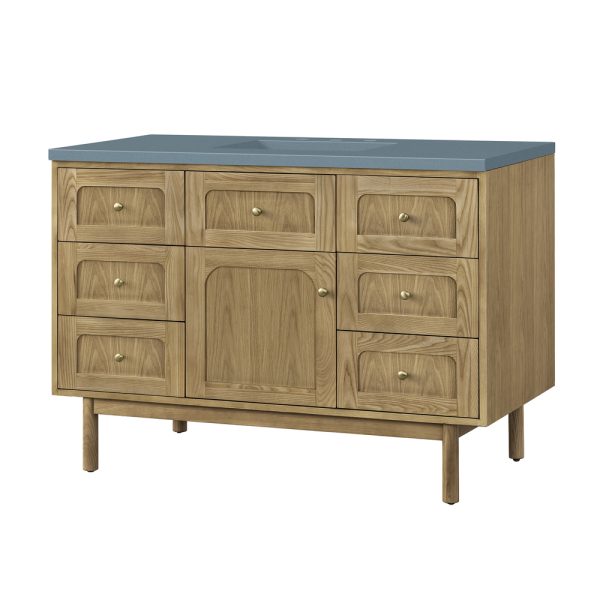 Laurent 48" Single Vanity In Light Natural Oak With Cala Blue Top