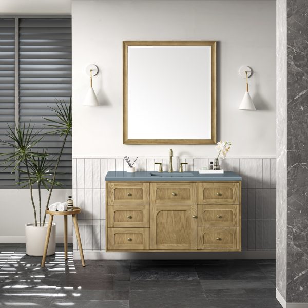 Laurent 48" Single Vanity In Light Natural Oak With Cala Blue Top