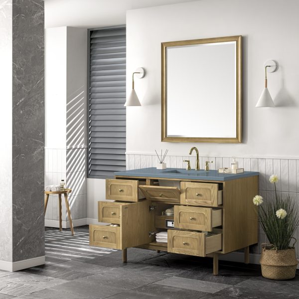 Laurent 48" Single Vanity In Light Natural Oak With Cala Blue Top