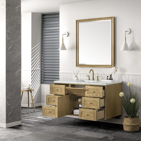 Laurent 48" Single Vanity In Light Natural Oak With Ethereal Noctis Top