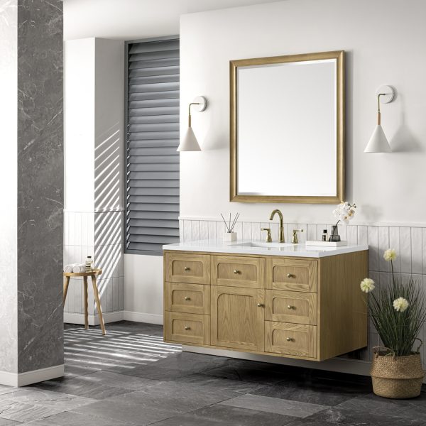 Laurent 48" Single Vanity In Light Natural Oak With White Zeus Top