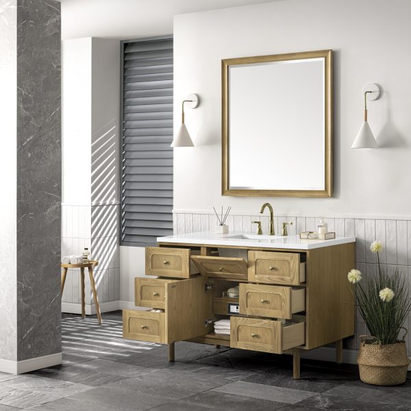 Laurent 48" Single Vanity In Light Natural Oak With White Zeus Top