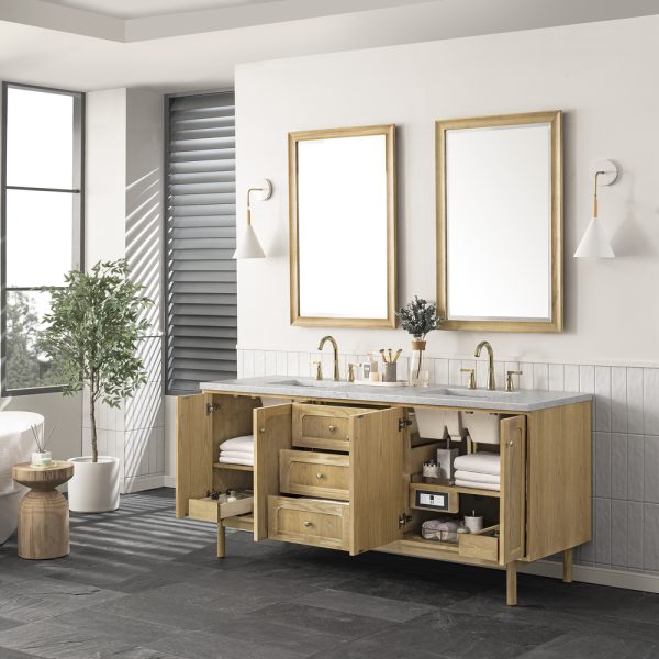 Laurent 72" Double Vanity In Light Natural Oak With Eternal Jasmine Pearl Top