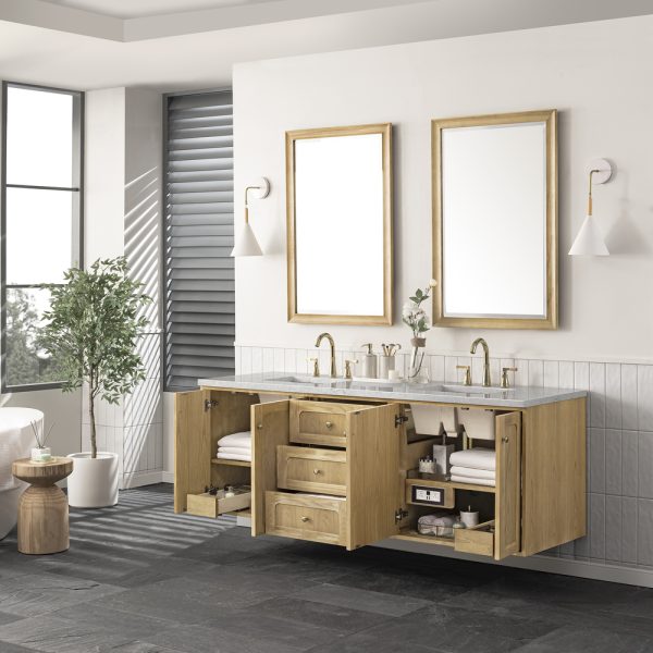 Laurent 72" Double Vanity In Light Natural Oak With Eternal Jasmine Pearl Top