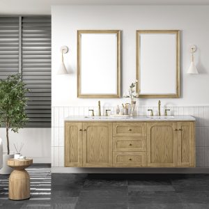 Laurent 72" Double Vanity In Light Natural Oak With Arctic Fall Top