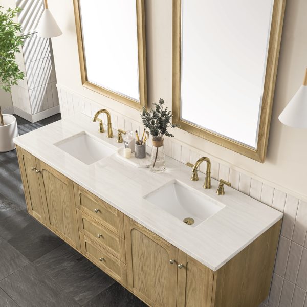 Laurent 72" Double Vanity In Light Natural Oak With Arctic Fall Top