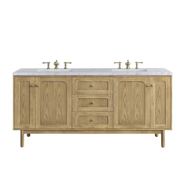 Laurent 72" Double Vanity In Light Natural Oak With Carrara Marble Top