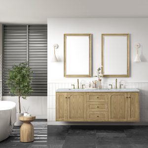 Laurent 72" Double Vanity In Light Natural Oak With Carrara Marble Top