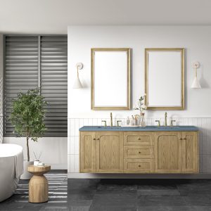 Laurent 72" Double Vanity In Light Natural Oak With Cala BlueTop