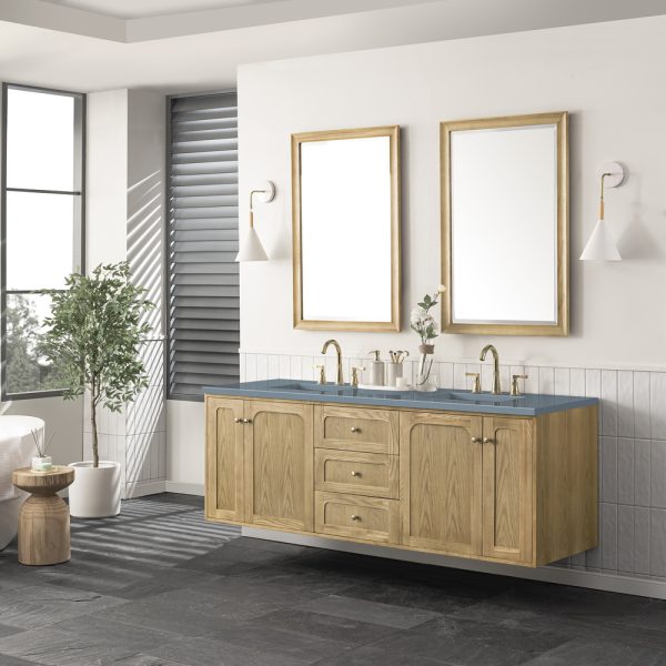 Laurent 72" Double Vanity In Light Natural Oak With Cala BlueTop