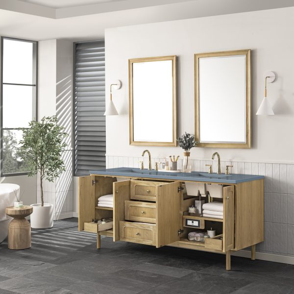 Laurent 72" Double Vanity In Light Natural Oak With Cala BlueTop