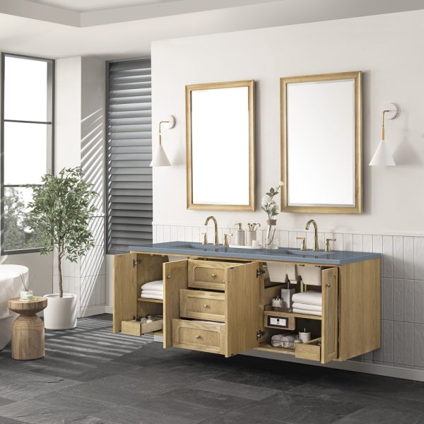 Laurent 72" Double Vanity In Light Natural Oak With Cala BlueTop