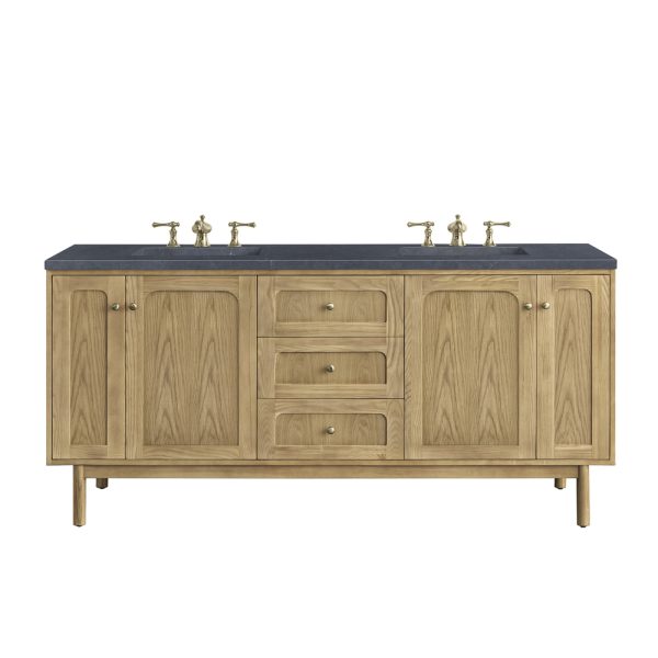 Laurent 72" Double Vanity In Light Natural Oak With Charcoal Soapstone Top