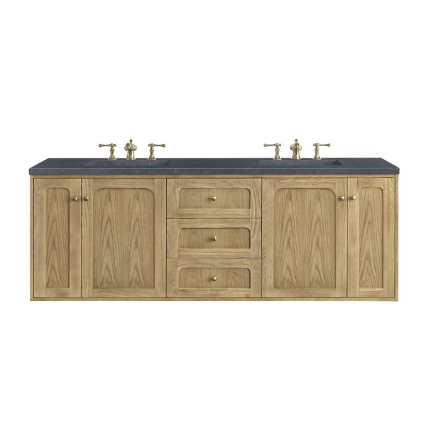 Laurent 72" Double Vanity In Light Natural Oak With Charcoal Soapstone Top