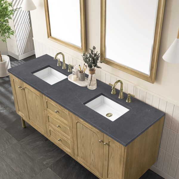 Laurent 72" Double Vanity In Light Natural Oak With Charcoal Soapstone Top