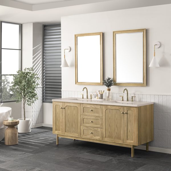 Laurent 72" Double Vanity In Light Natural Oak With Eternal Marfil Top