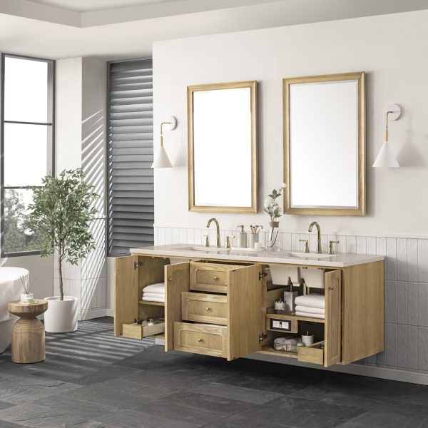 Laurent 72" Double Vanity In Light Natural Oak With Eternal Marfil Top