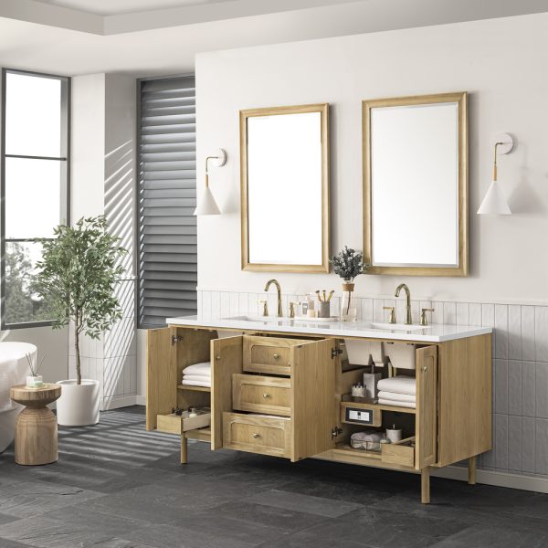 Laurent 72" Double Vanity In Light Natural Oak With White Zeus Top